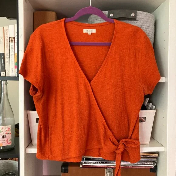 Madewell Orange Wrap Crop Top 100% Cotton L - Picture 2 of 6